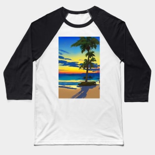 Summer Sunset Palm Tree Beach Ocean Art Baseball T-Shirt